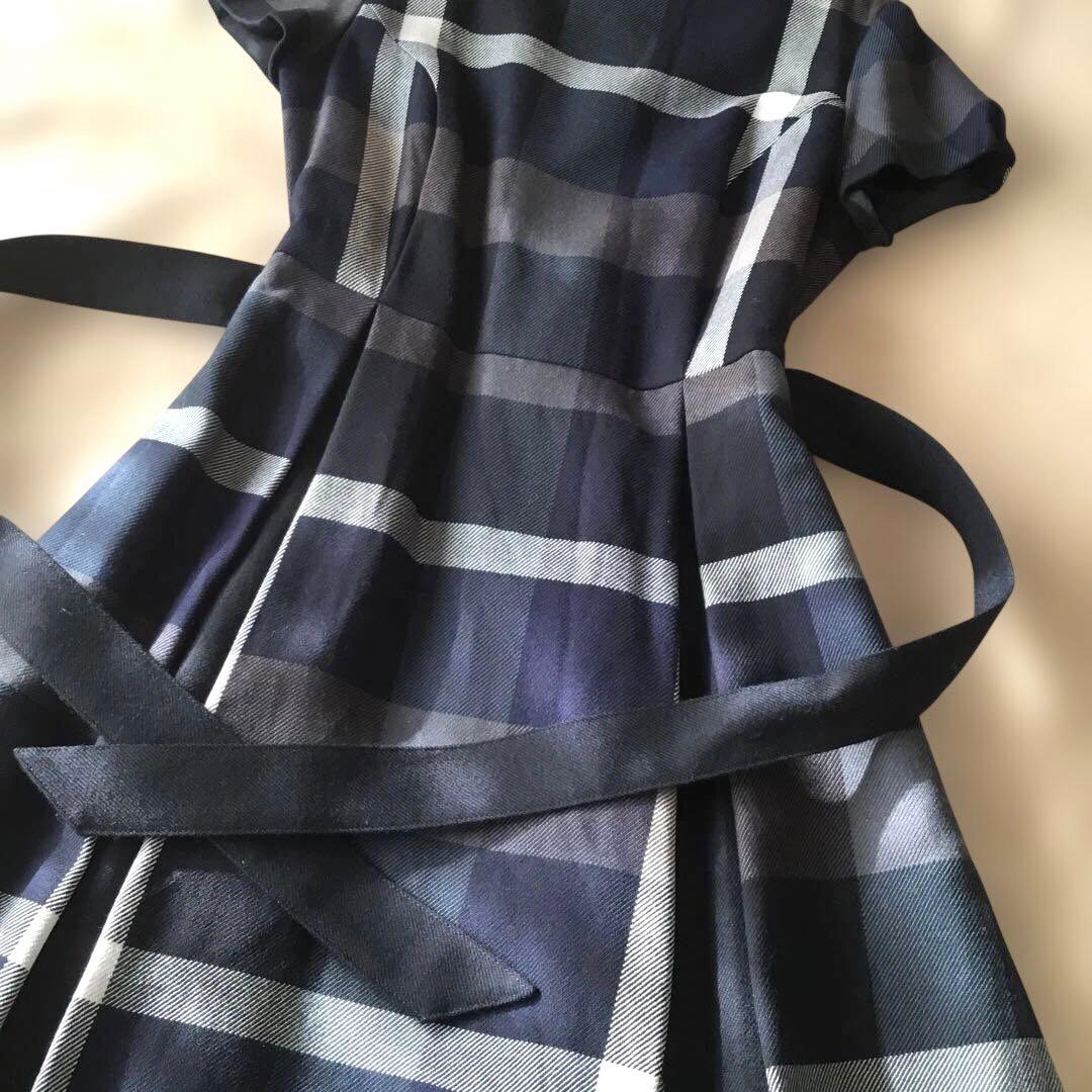 ブルーレーベル　半袖ワンピース　ネイビー系チェック　38 M