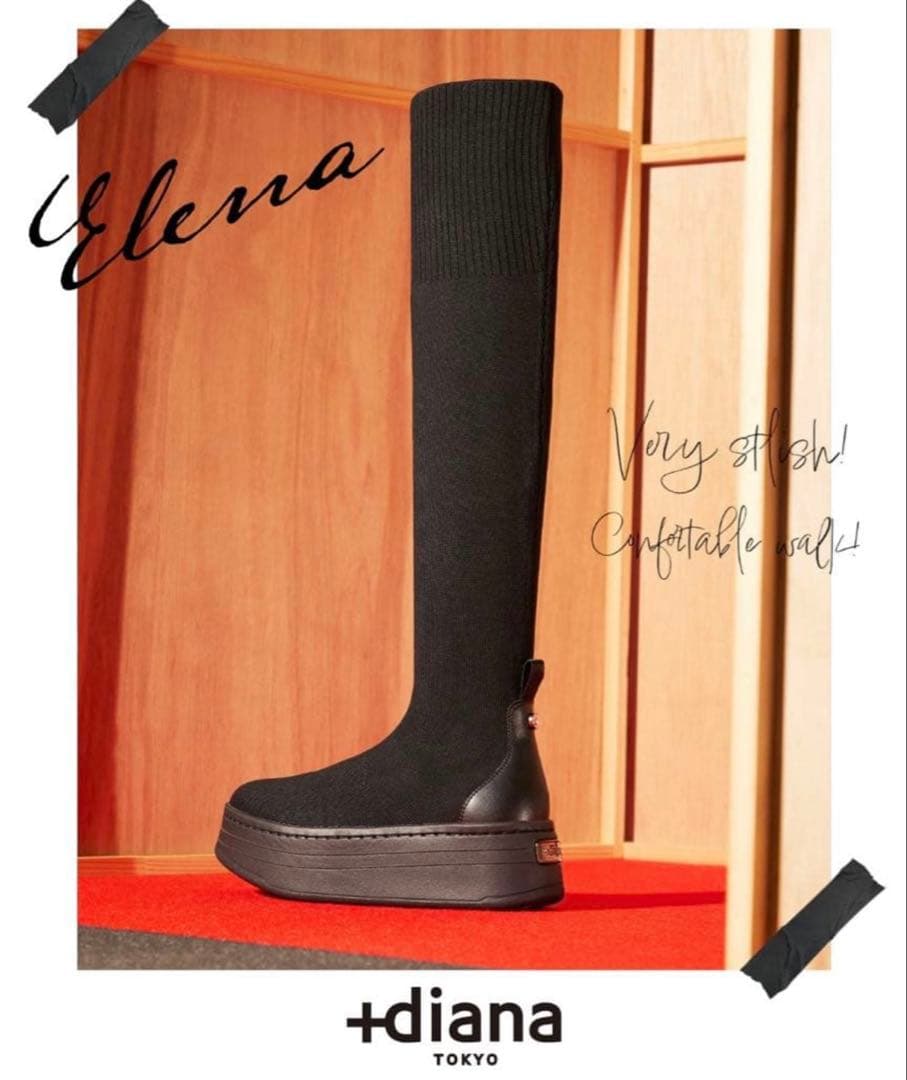 ＋diana 23.5㎝　撥水加工 ストレッチニーハイブーツ 黒