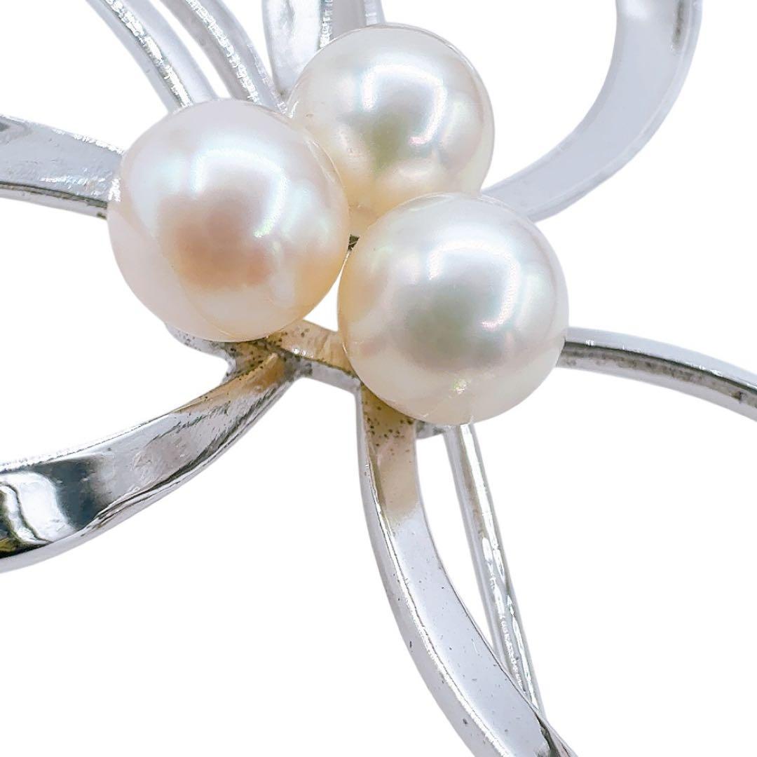 【美品】ミキモト ブローチ アコヤ パール 真珠 シルバー リボン フォーマル