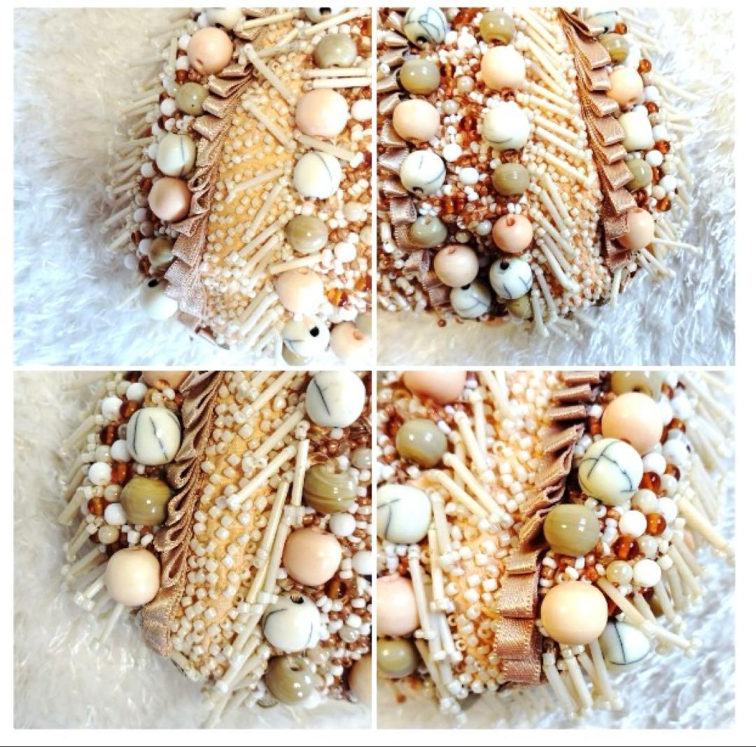 美品 ジャマンピュエッシュ ビーズ ハンドバッグ 刺繍 サーモンピンク伊藤まさこ