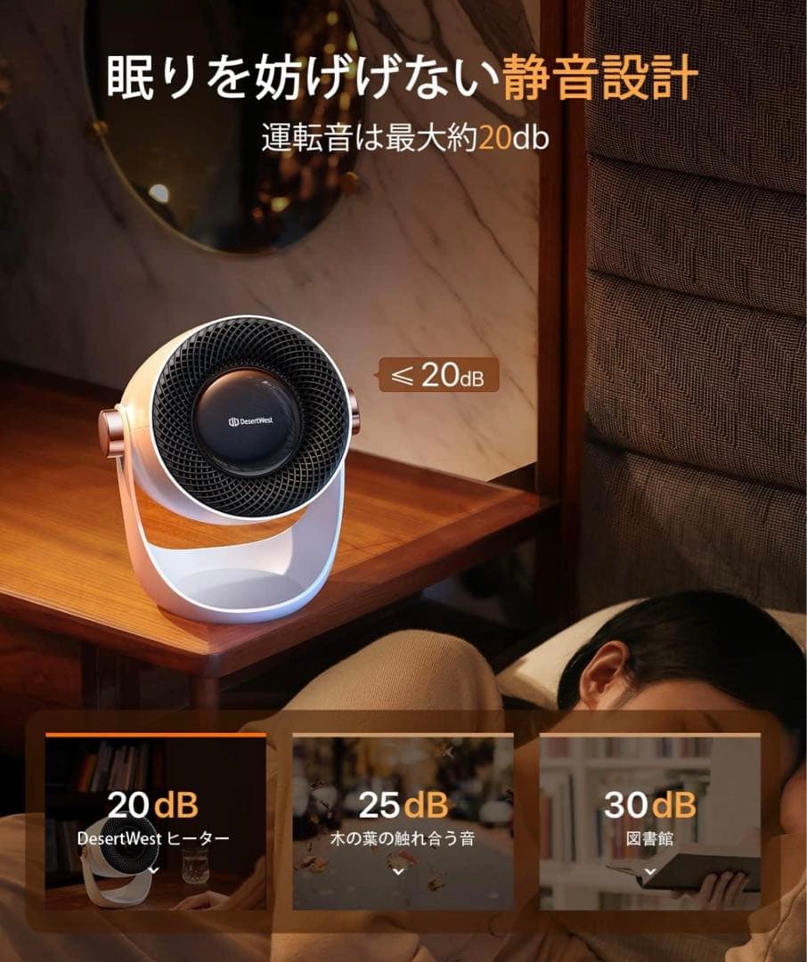 DesertWest セラミックヒーター 超小型 電気ファンヒーター 速暖 足元