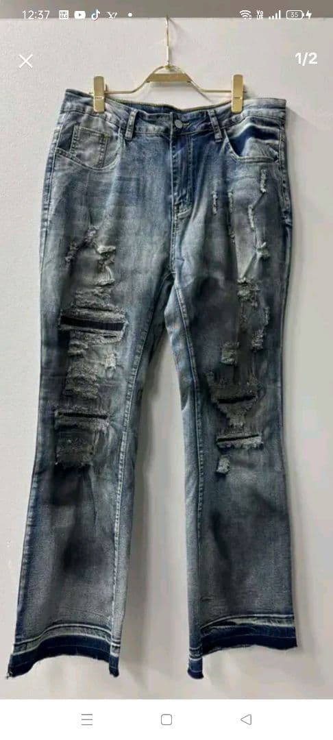 新品未使用 男女兼用M.U.Lダメージデニムパンツ　日本製 armeifa