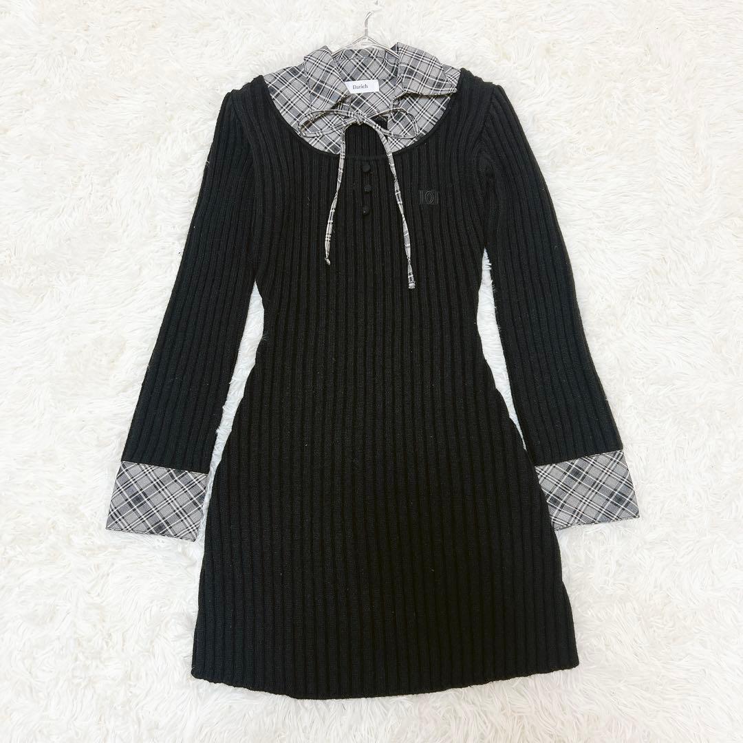 Darich ダーリッチ　レイヤードライクニットミニワンピース　襟　胸元リボン