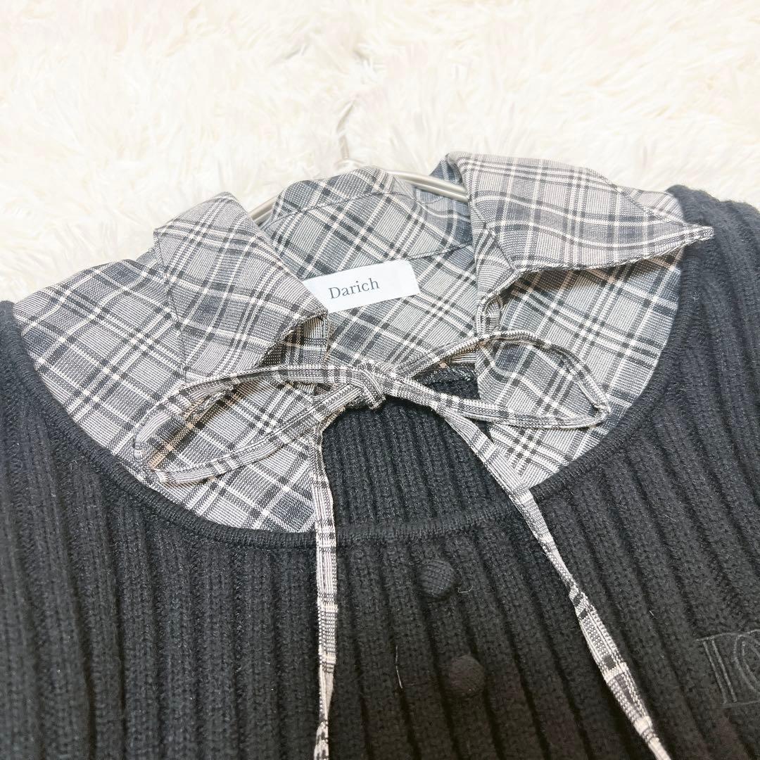Darich ダーリッチ　レイヤードライクニットミニワンピース　襟　胸元リボン