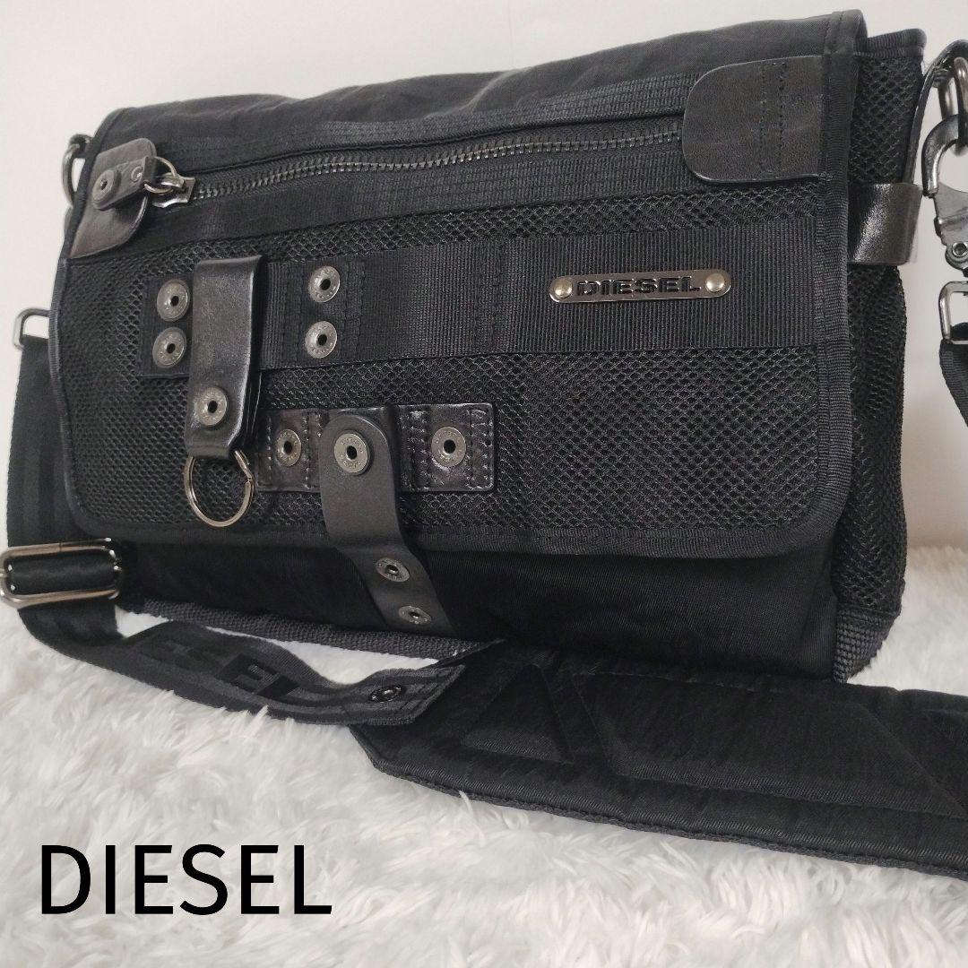 【激レア✨美品】90s　ディーゼル　メッセンジャーバッグ　メタルロゴ　Y2K　黒