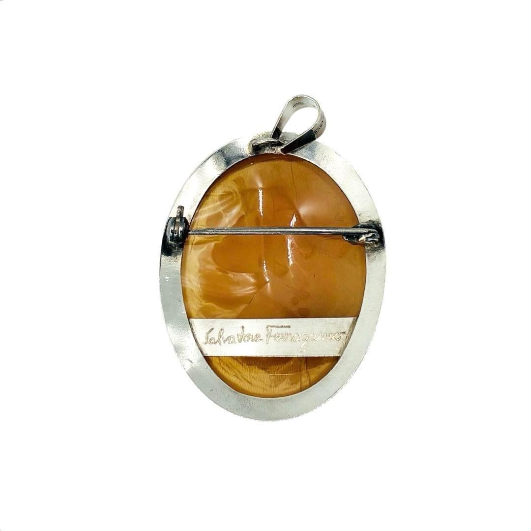 フェラガモ　シェル カメオ ブローチ　アンティーク ビンテージ　トップ