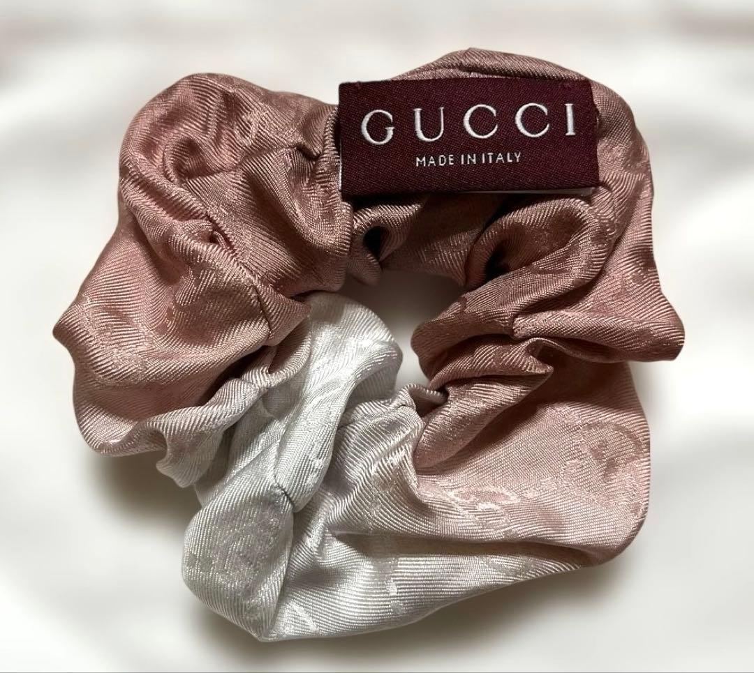 ☆ほぼ未使用☆GUCCI GGシルクジャガードシュシュ　ローズグラデーション