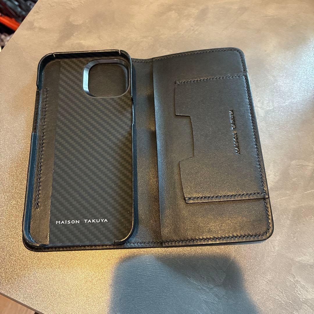 （iPhone15）MAISON TAKUYA ブラックレザー手帳型ケース