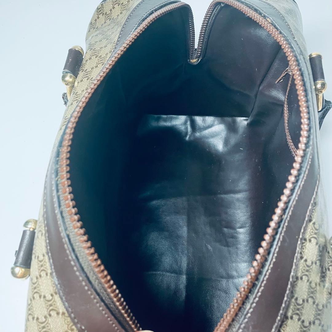 美品 CELINE PVC レザー ボストンバッグ マカダム トリオンフ 茶