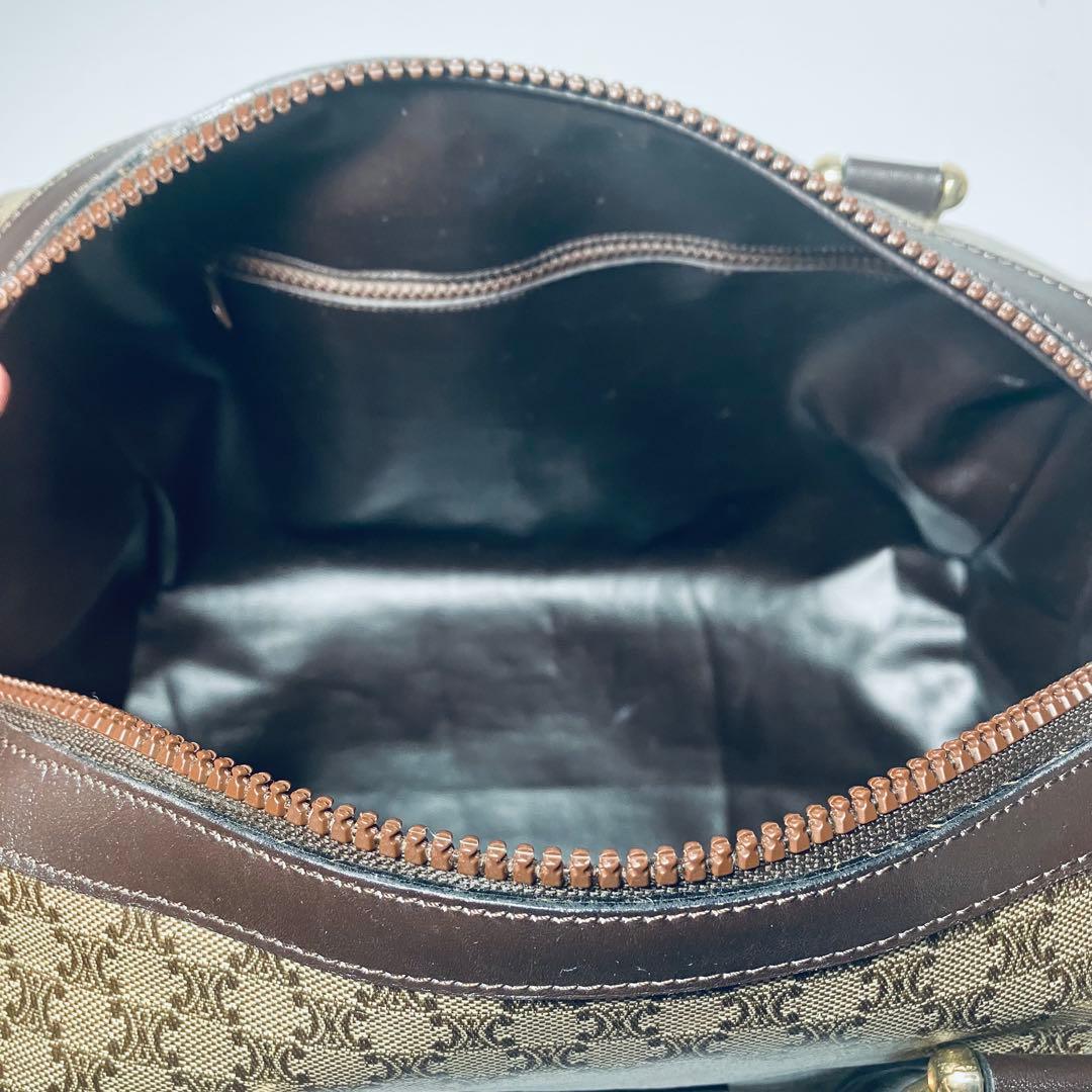 美品 CELINE PVC レザー ボストンバッグ マカダム トリオンフ 茶