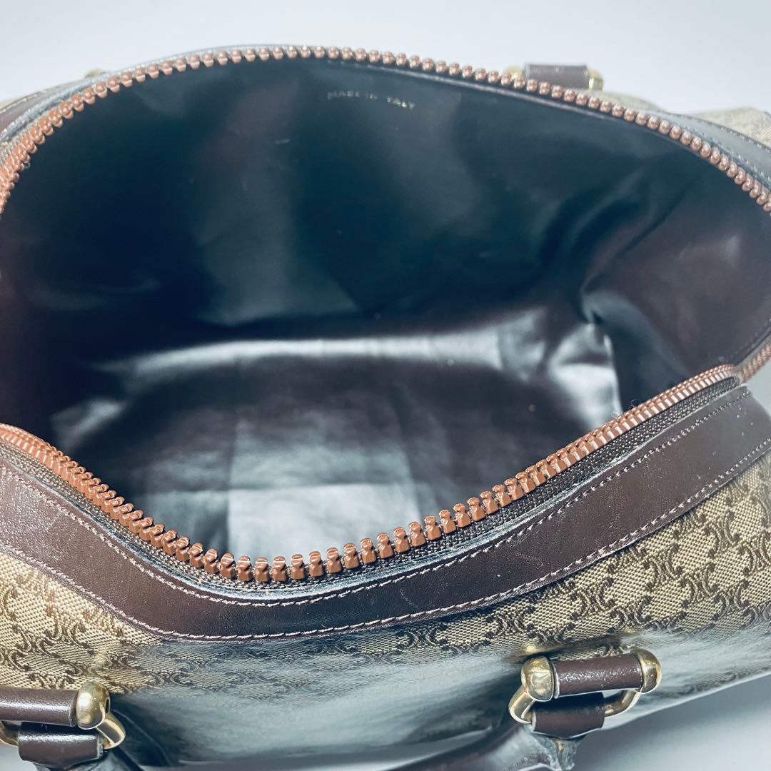 美品 CELINE PVC レザー ボストンバッグ マカダム トリオンフ 茶