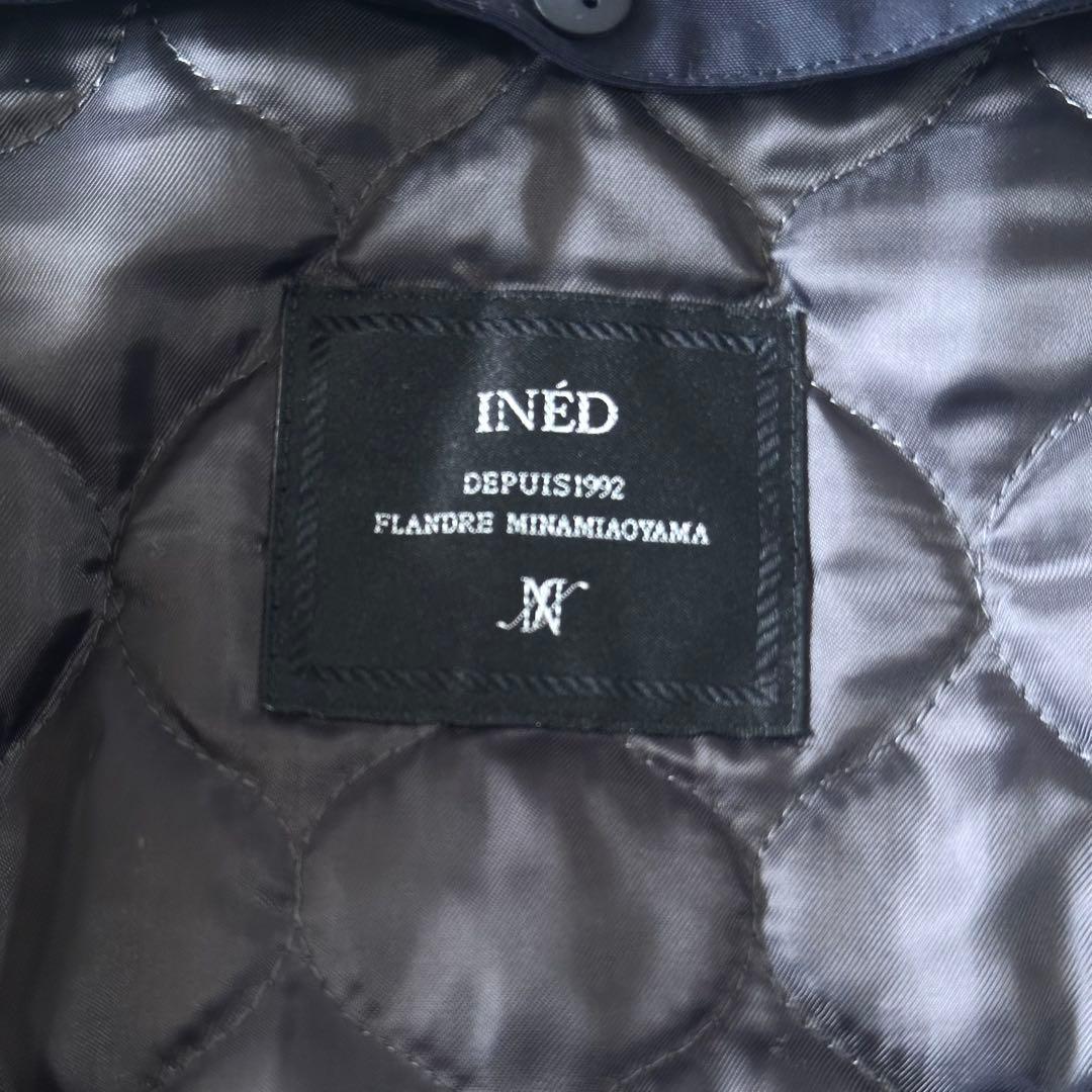 美品♪イネド 中綿ライナー付きモッズコート ファーフード ネイビー 大きいサイズ