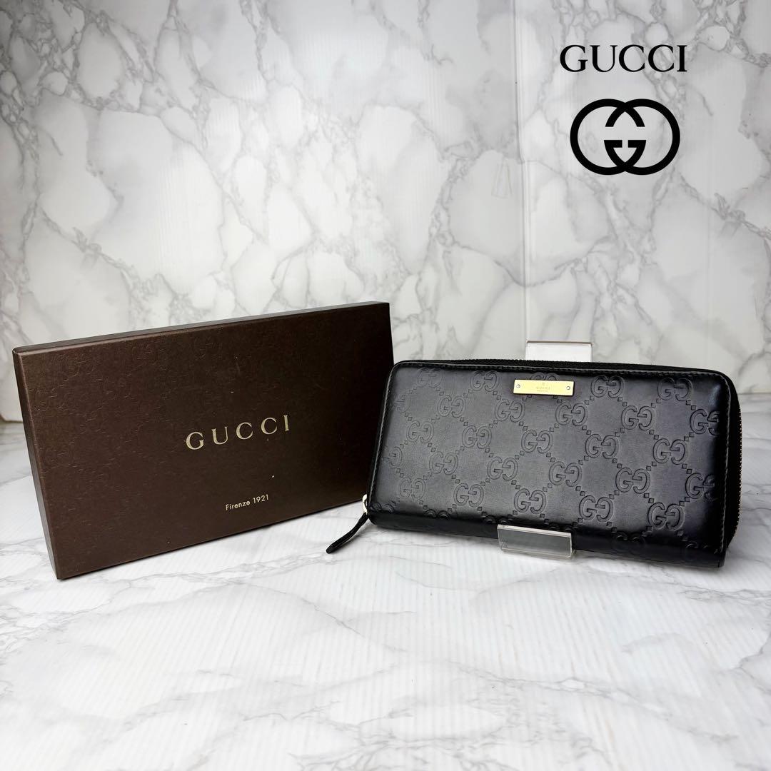 58 美品 GUCCI シマ 長財布 ラウンドファスナー GG柄 黒 fm5