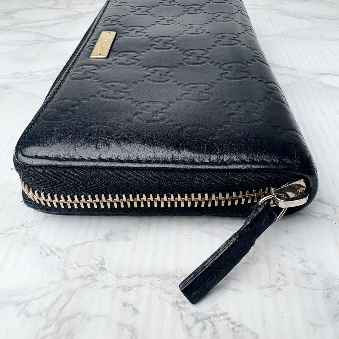 58 美品 GUCCI シマ 長財布 ラウンドファスナー GG柄 黒 fm5