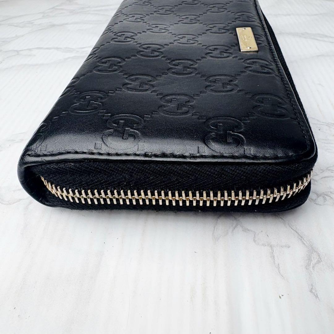 58 美品 GUCCI シマ 長財布 ラウンドファスナー GG柄 黒 fm5