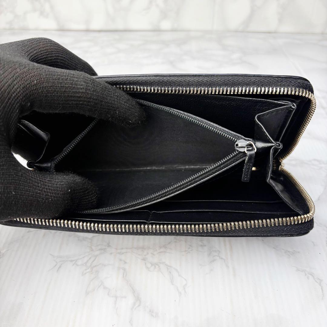 58 美品 GUCCI シマ 長財布 ラウンドファスナー GG柄 黒 fm5