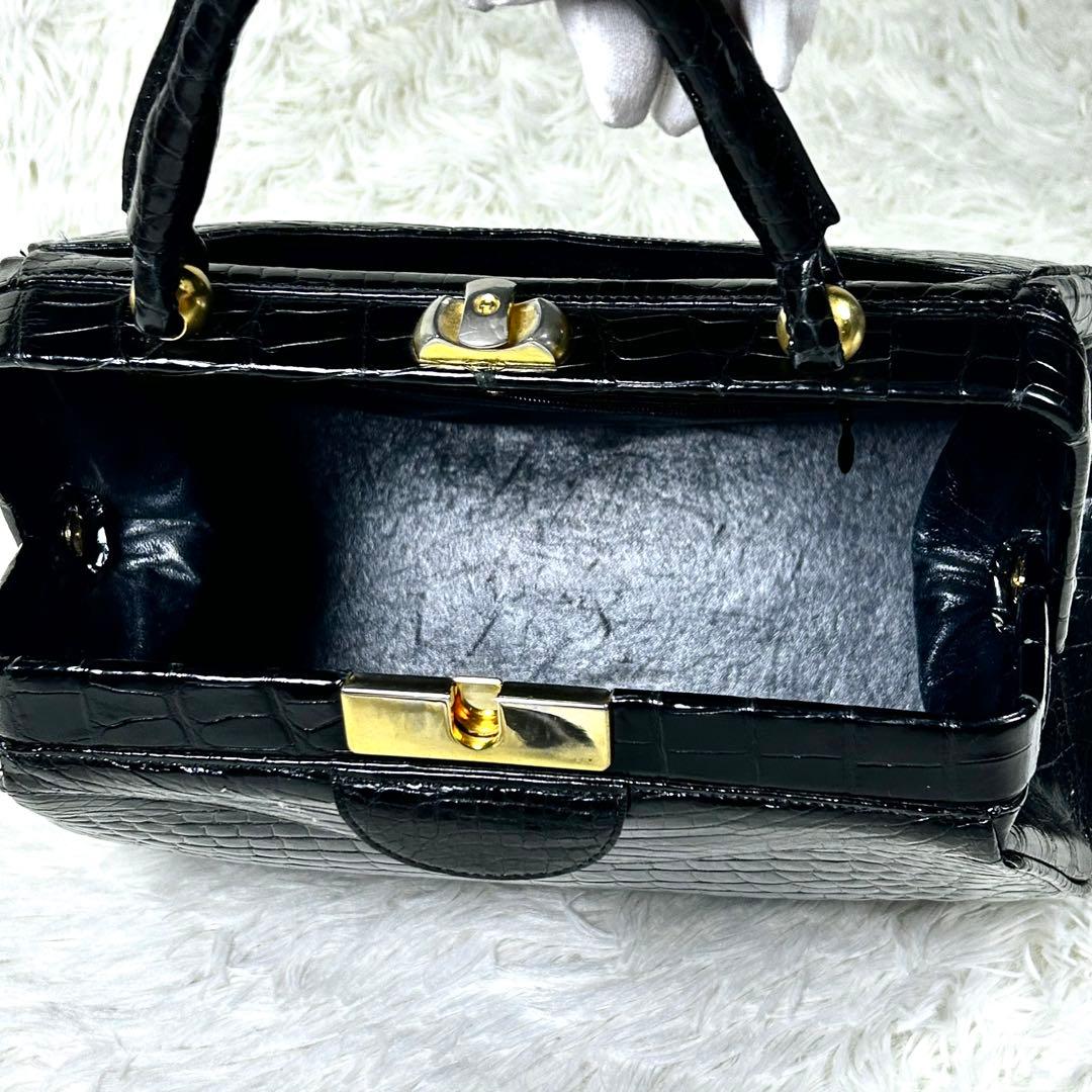 希少✨ シャイニングクロコダイル ダレスバッグ 黒 ゴールド金具 フォーマル