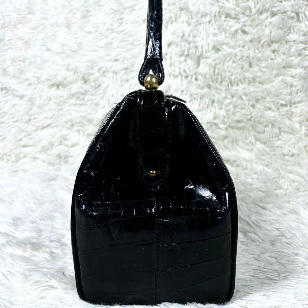 希少✨ シャイニングクロコダイル ダレスバッグ 黒 ゴールド金具 フォーマル