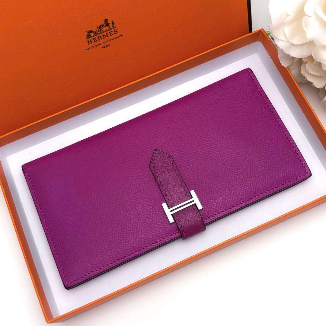 1点限り‼️HERMES エルメス べアン 紫 パープル 二つ折り 長財布