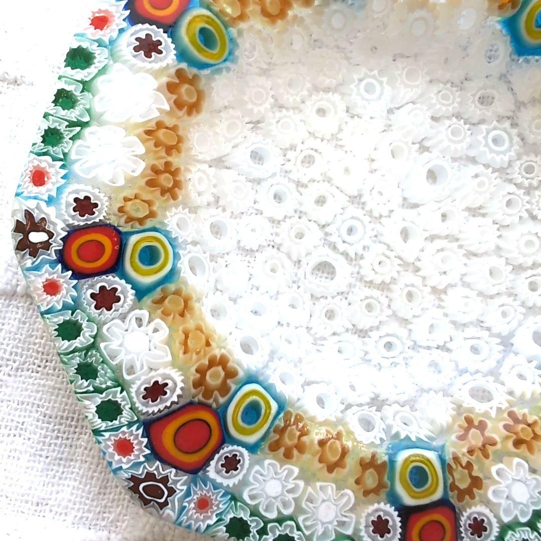 ミルフィオリ　中古　八角形 ガラス皿 多色 花模様