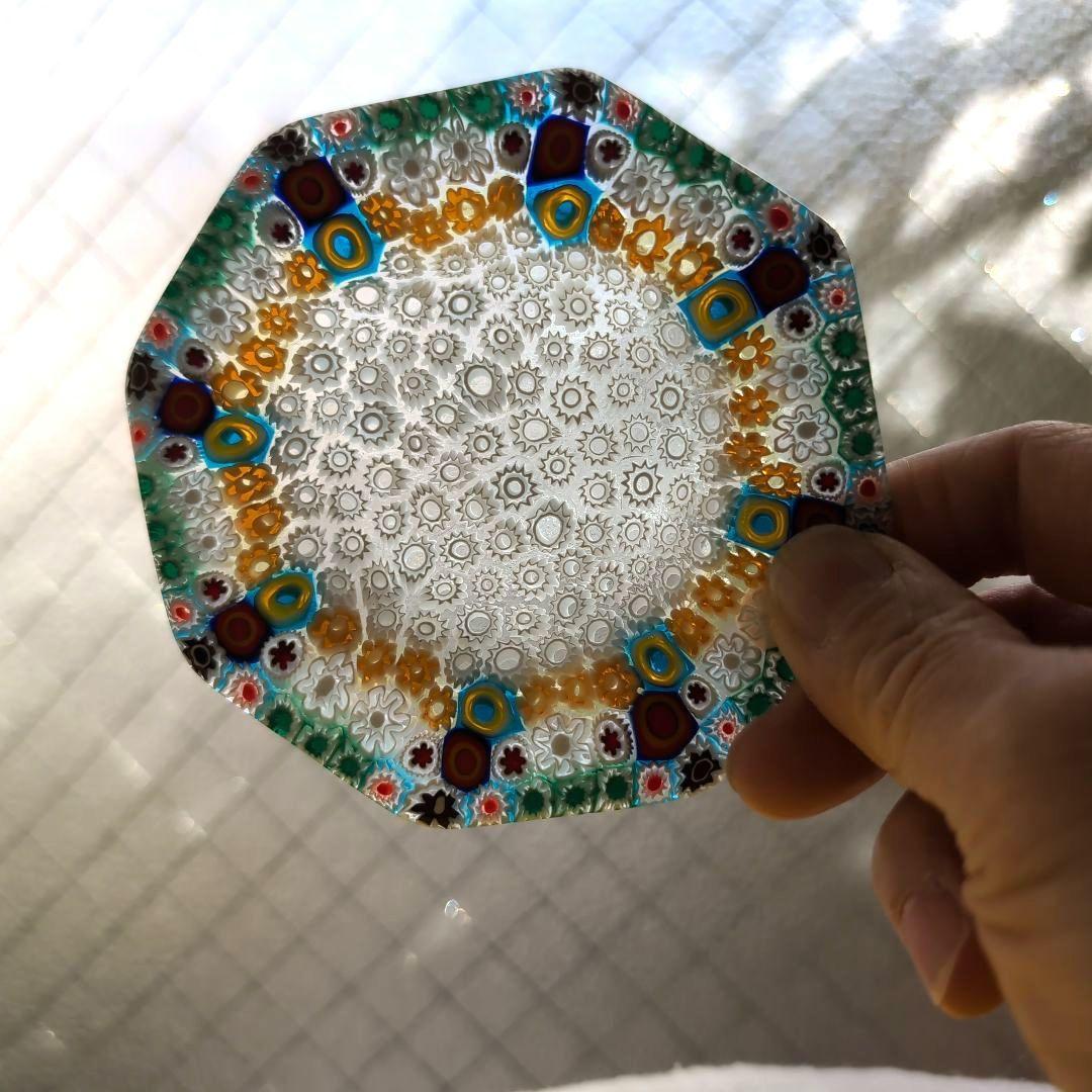 ミルフィオリ　中古　八角形 ガラス皿 多色 花模様