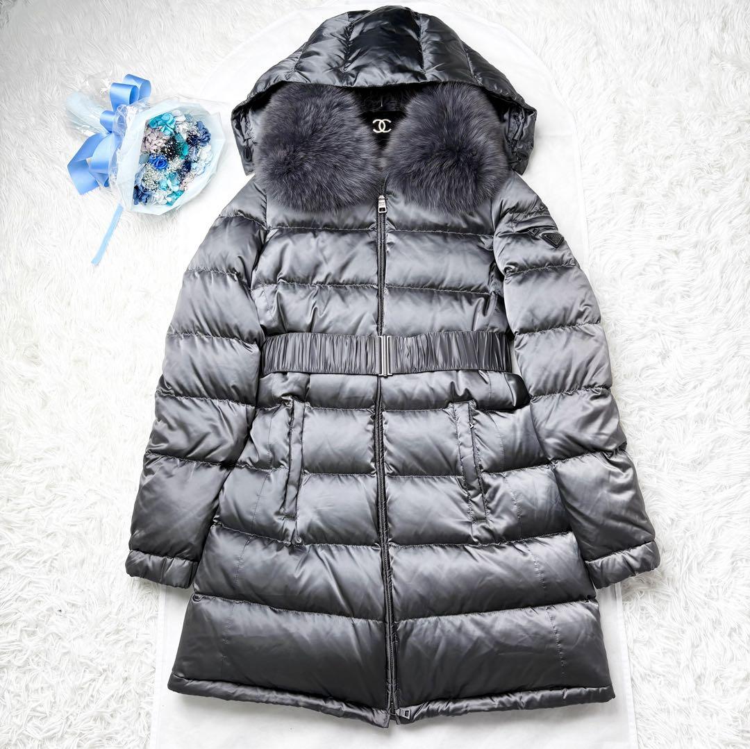 プラダ 2way ロングダウン フード ファー ベルト トライアングルロゴ 42