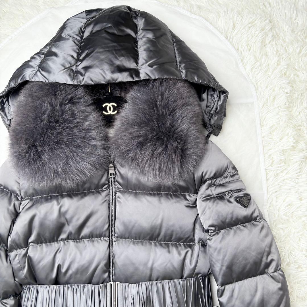 プラダ 2way ロングダウン フード ファー ベルト トライアングルロゴ 42