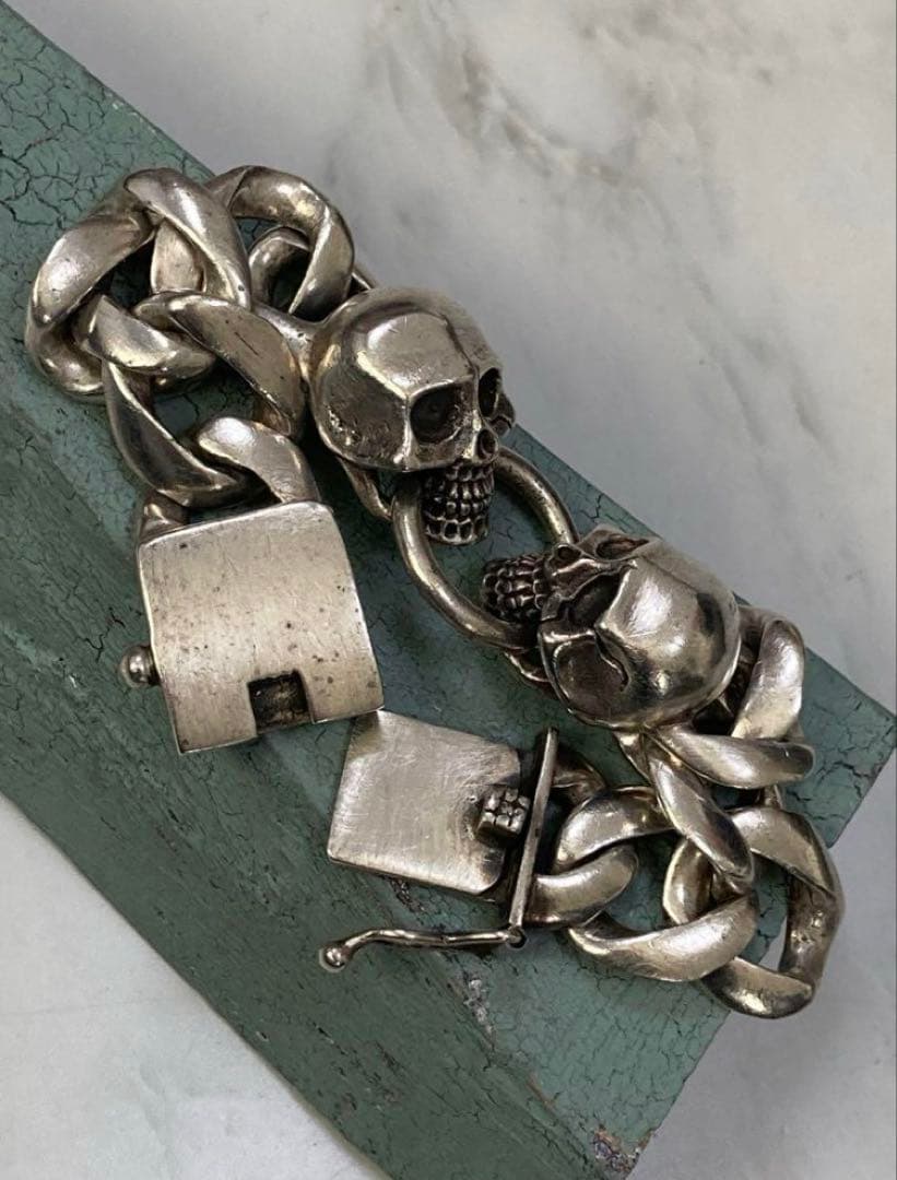 [e-1] Silver925 / 93g SKULL ループ 極太喜平ブレス
