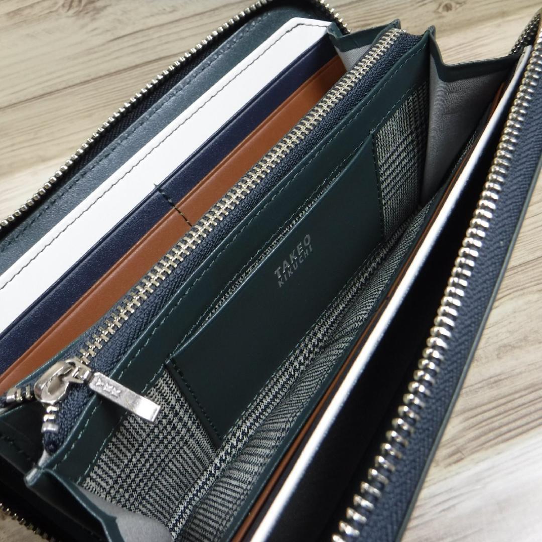 タケオキクチ 定価22000円 ラウンドファスナー長財布 イタリアンレザー牛革