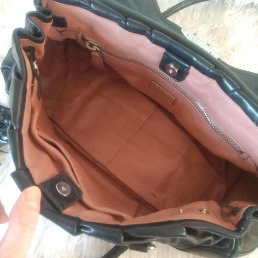 プラダ PRADA ハンドバッグ フリンジ ブラック レザー黒Y2Kヴィンテージ