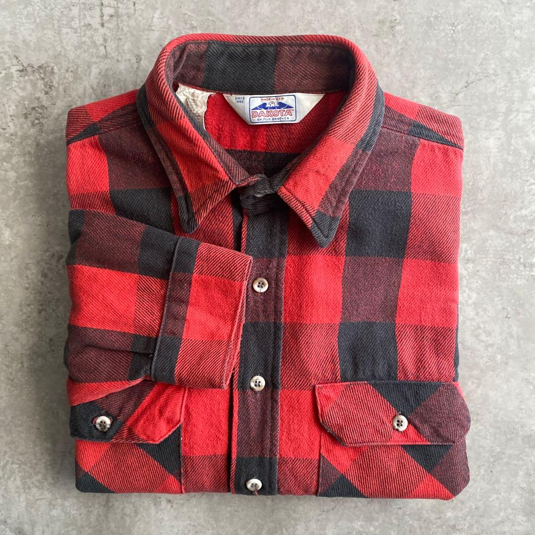 80s DAKOTA FIVE BROTHER ネルシャツ USA製 赤×黒 L