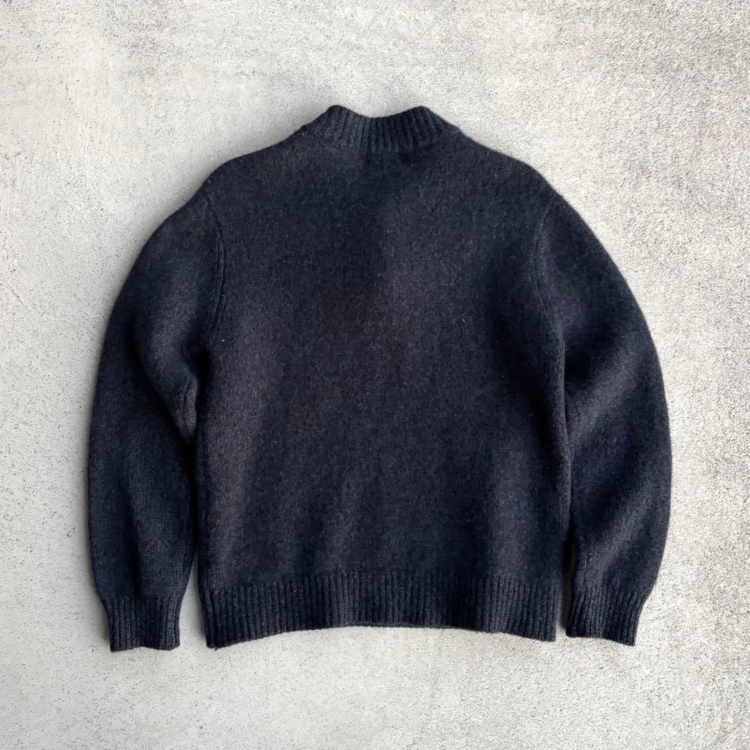 上質 90s 00s エルエルビーン古着 ヘンリーネック ウールニット ネイビー