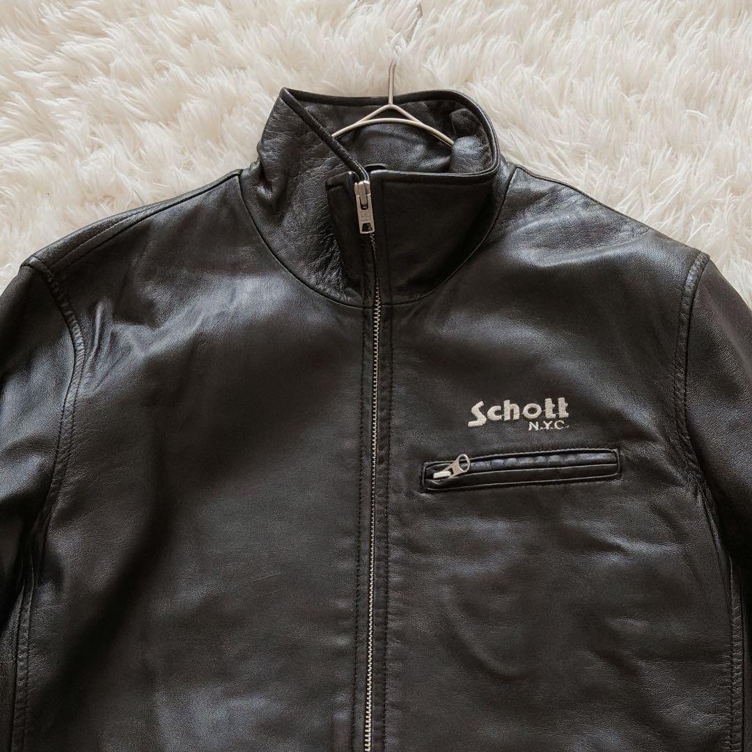 Lサイズ Schott レザージャケット シングルライダース ブラック 黒 ロゴ