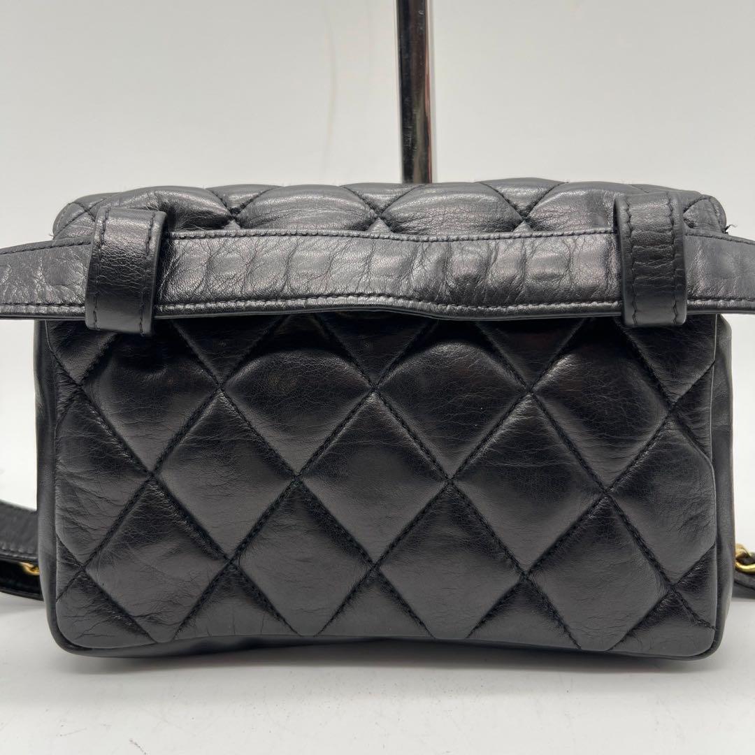 美品 シャネル ウエストポーチ マトラッセ ココマーク ターンロック ブラック