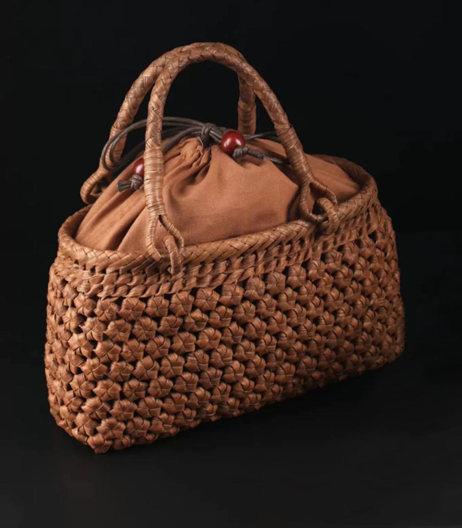 【期间限定】六角花結び編み 山葡萄 かごバッグ 職人手編み 手提げ 内布付き