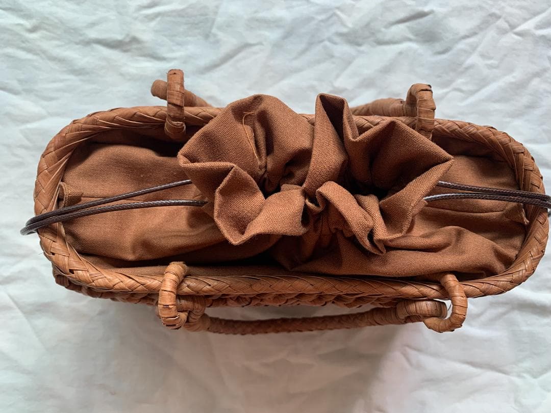 【期间限定】六角花結び編み 山葡萄 かごバッグ 職人手編み 手提げ 内布付き