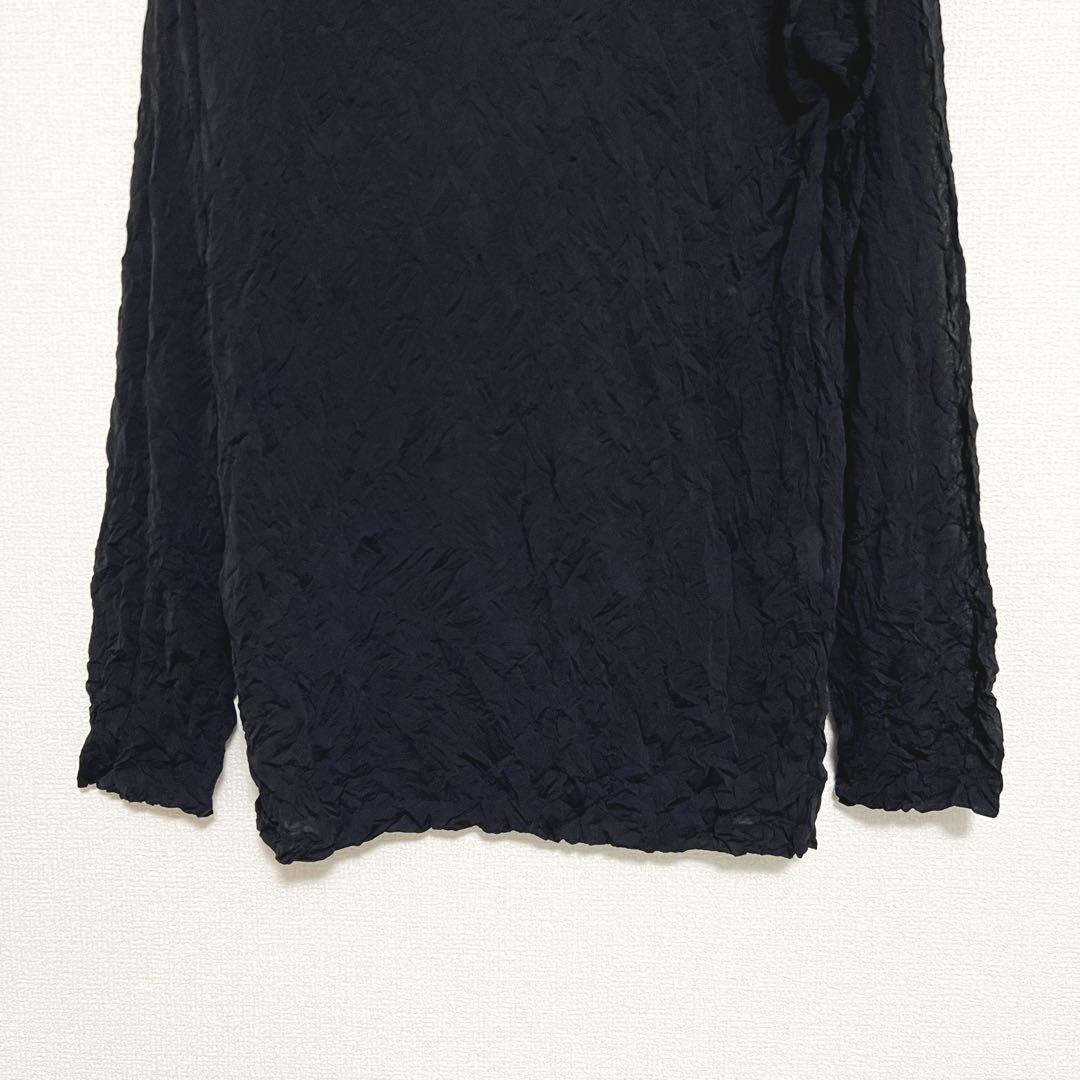 イッセイミヤケ 長袖 シースルー トップス シワ加工 ハイネック ブラック 黒