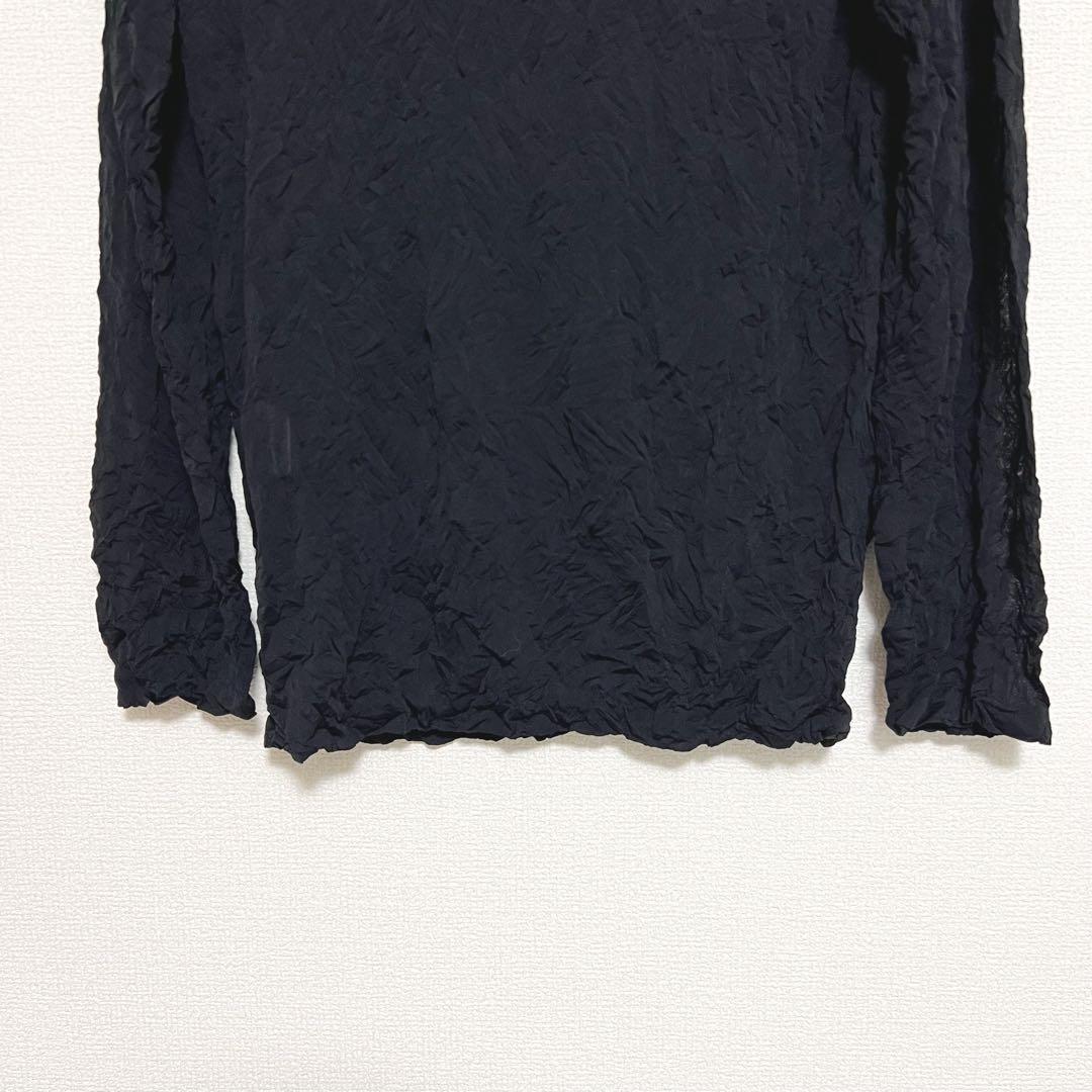 イッセイミヤケ 長袖 シースルー トップス シワ加工 ハイネック ブラック 黒