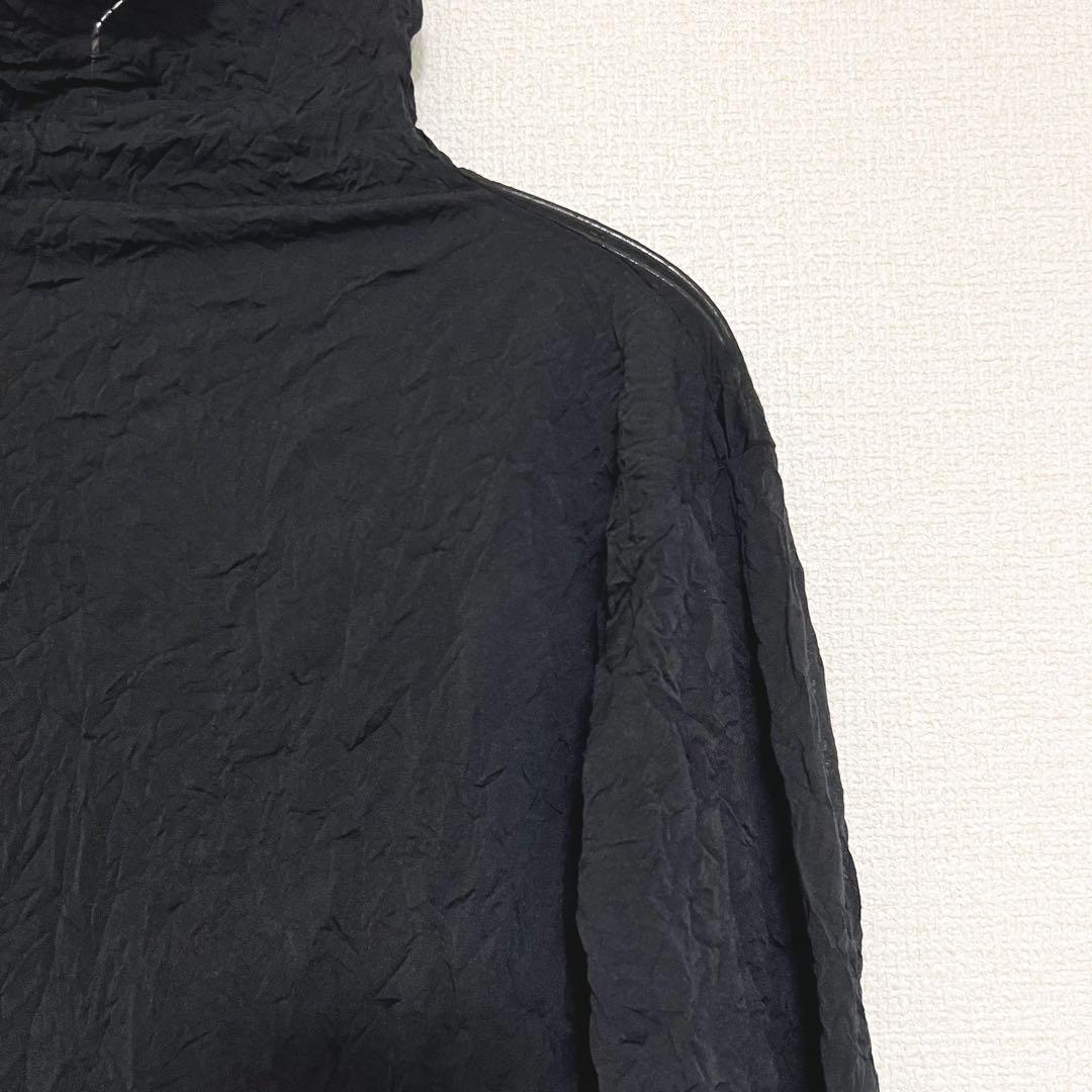 イッセイミヤケ 長袖 シースルー トップス シワ加工 ハイネック ブラック 黒