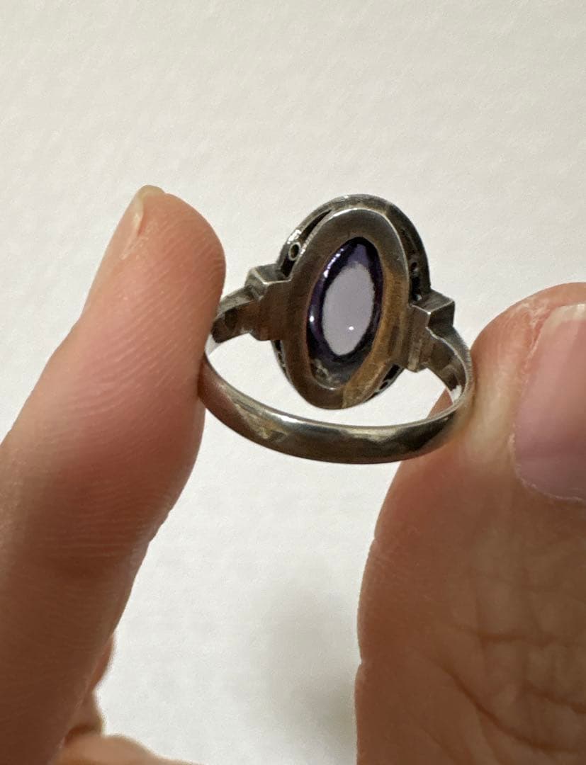 合成サファイアとベビーパールのヴィンテージリング