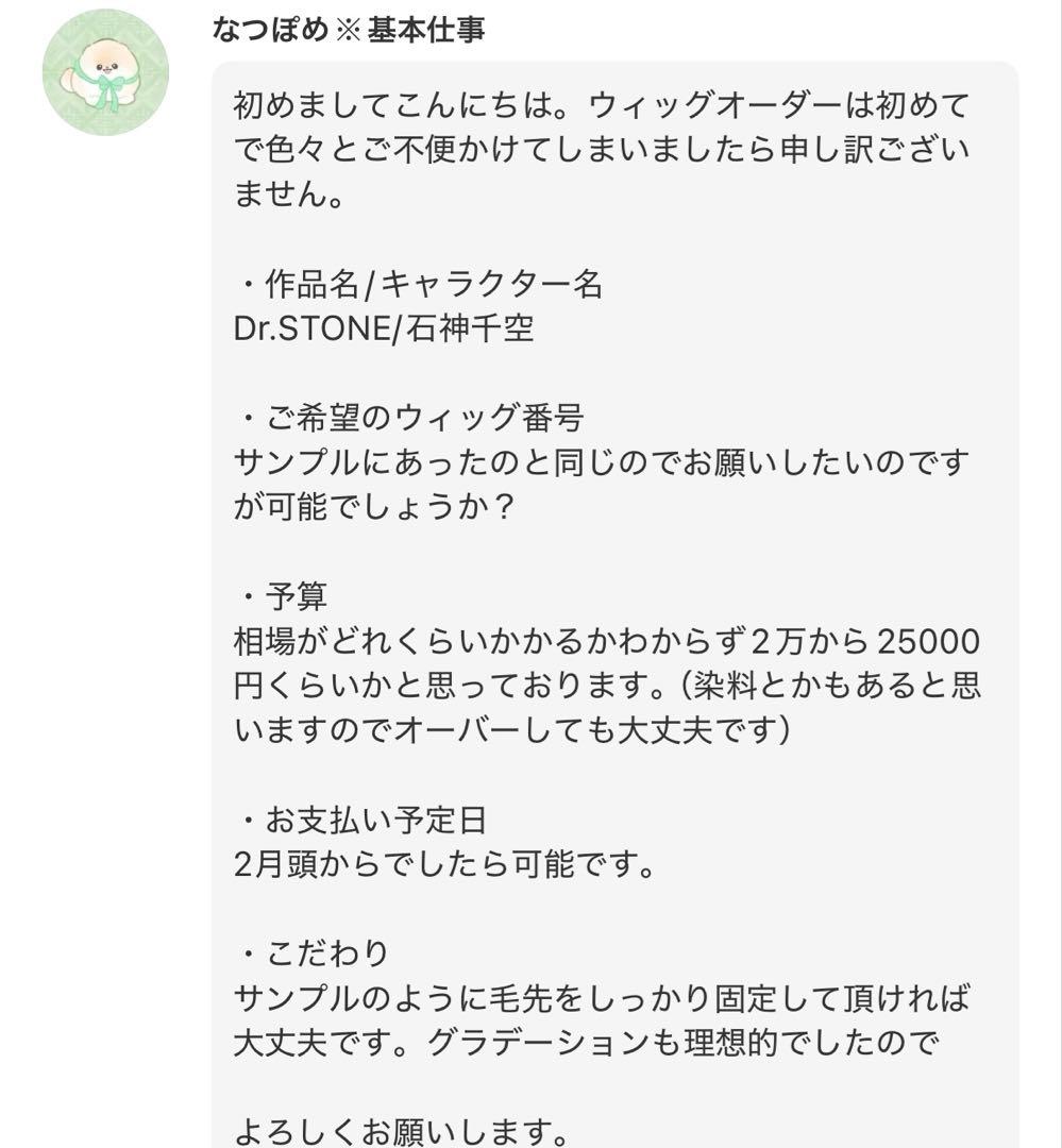 なつぽめ様 ウィッグオーダー見積もり