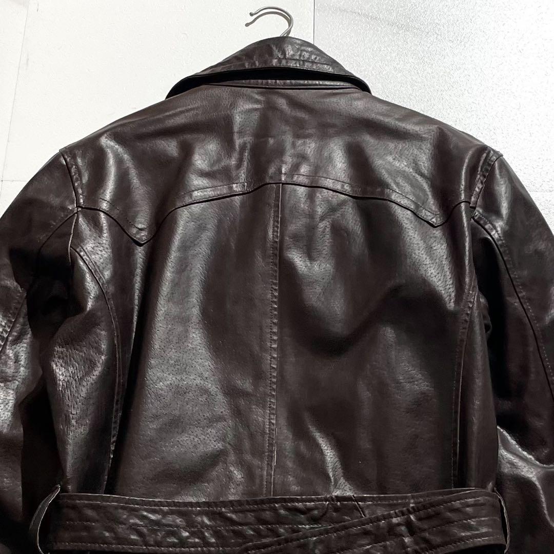 【美品◦2XL✨】アトリエサブメン レザートレンチコート ベルト ブラウン 52