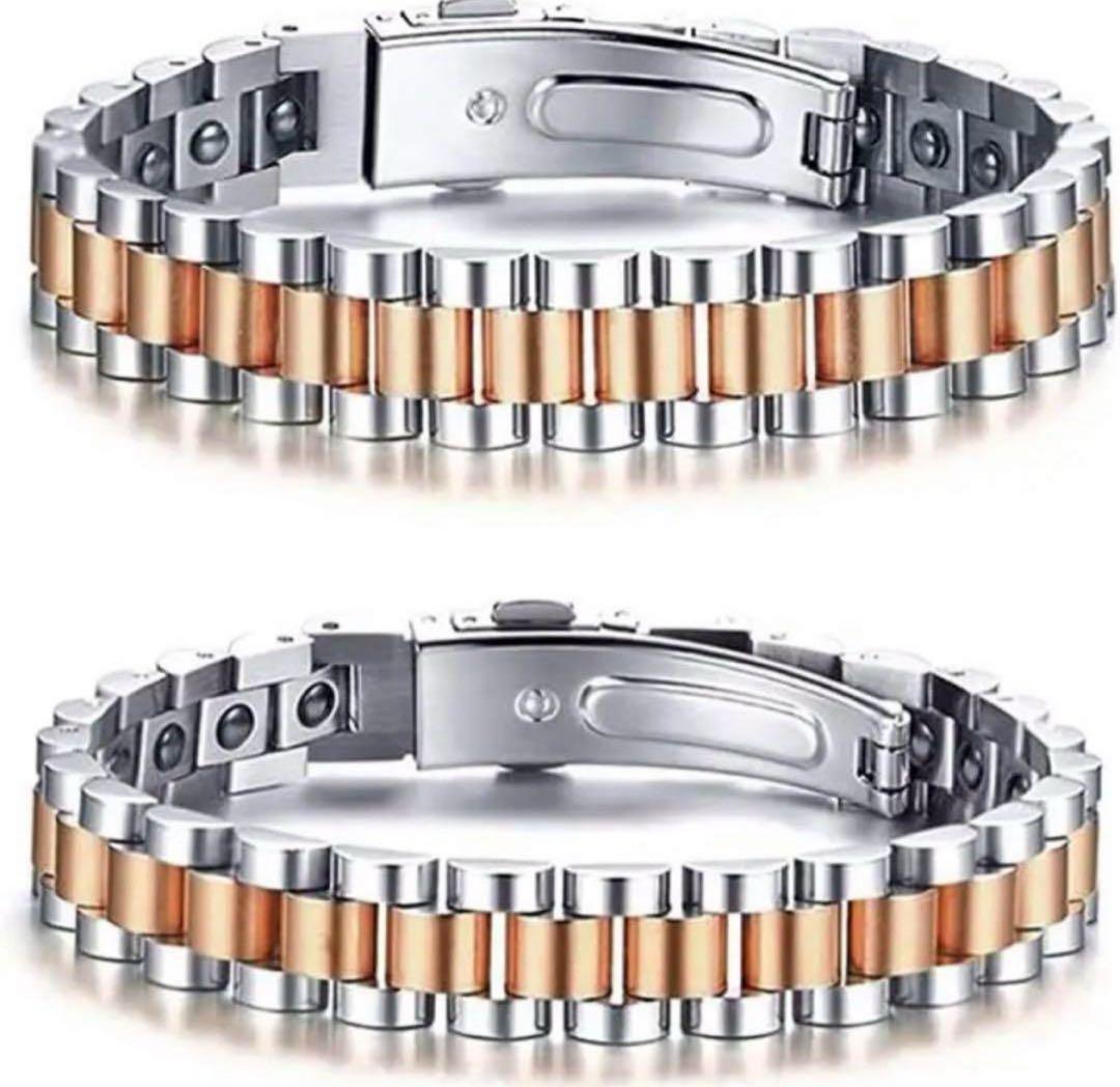 e135 磁気ブレスレット メンズ シルバー チタン シルバー