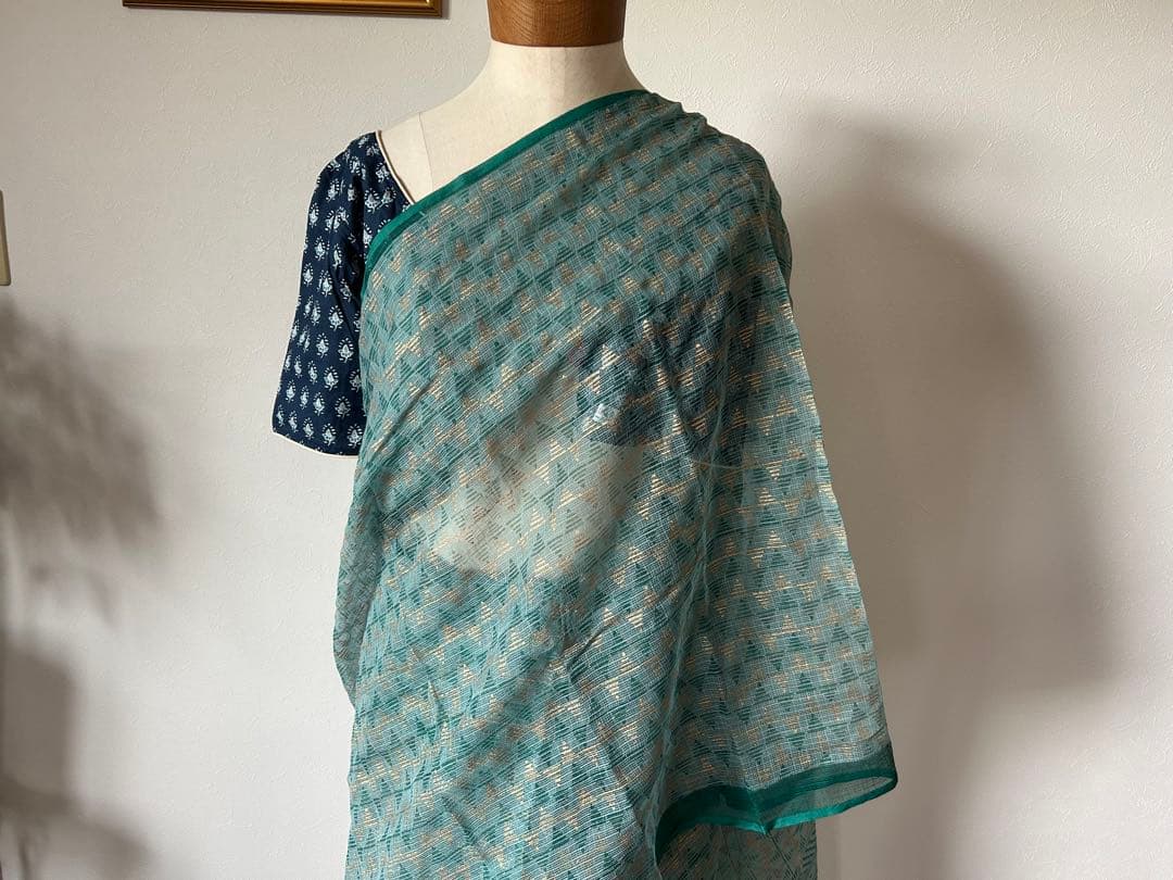 サリー 簡単着用 ワンタッチ Fabindia グリーン系