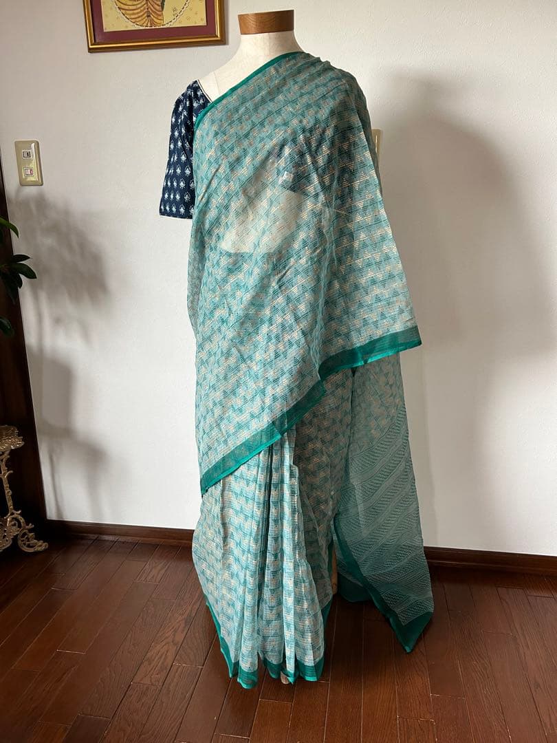 サリー 簡単着用 ワンタッチ Fabindia グリーン系