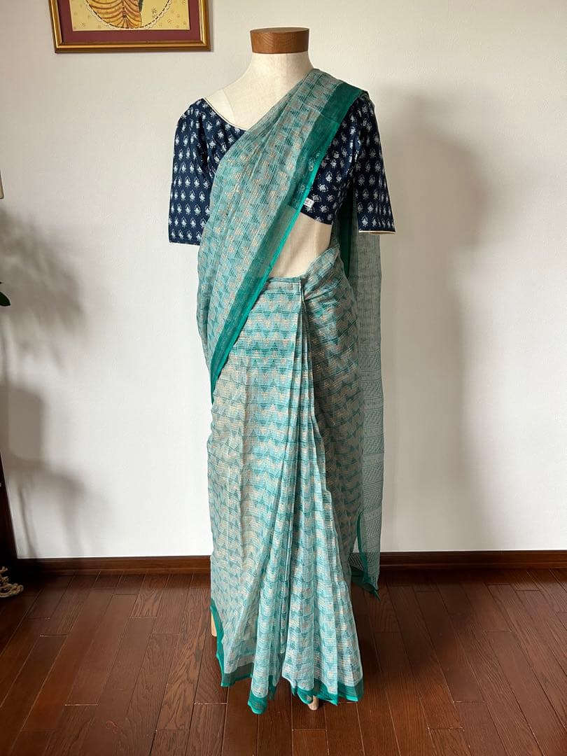 サリー 簡単着用 ワンタッチ Fabindia グリーン系