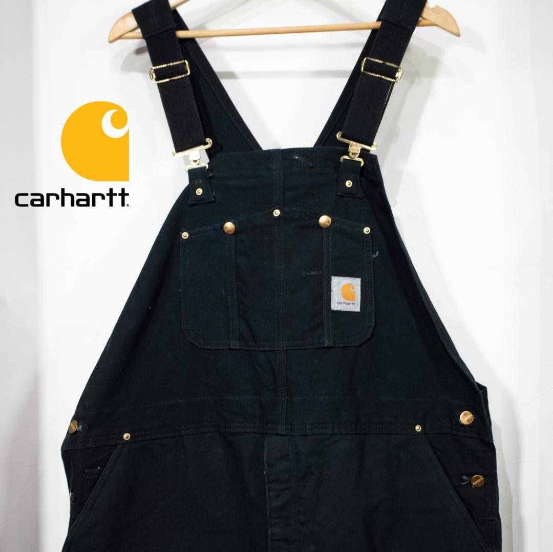 Carhartt 裏地付 ダック オーバーオール R02 46×28 ブラック