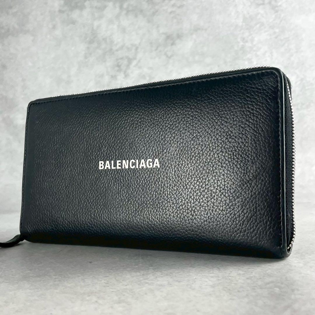 【美品】バレンシアガ 長財布 エブリデイ ロゴプリント ブラック