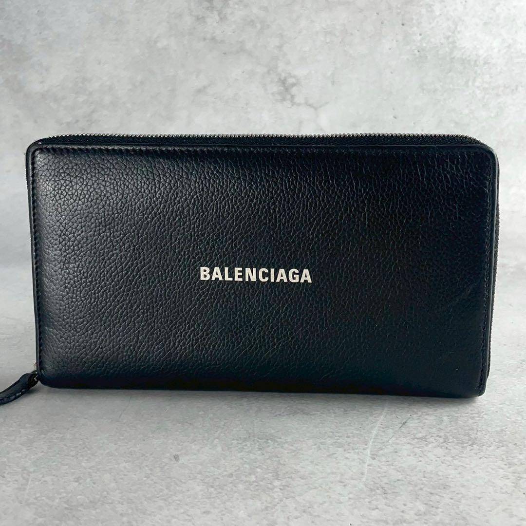 【美品】バレンシアガ 長財布 エブリデイ ロゴプリント ブラック