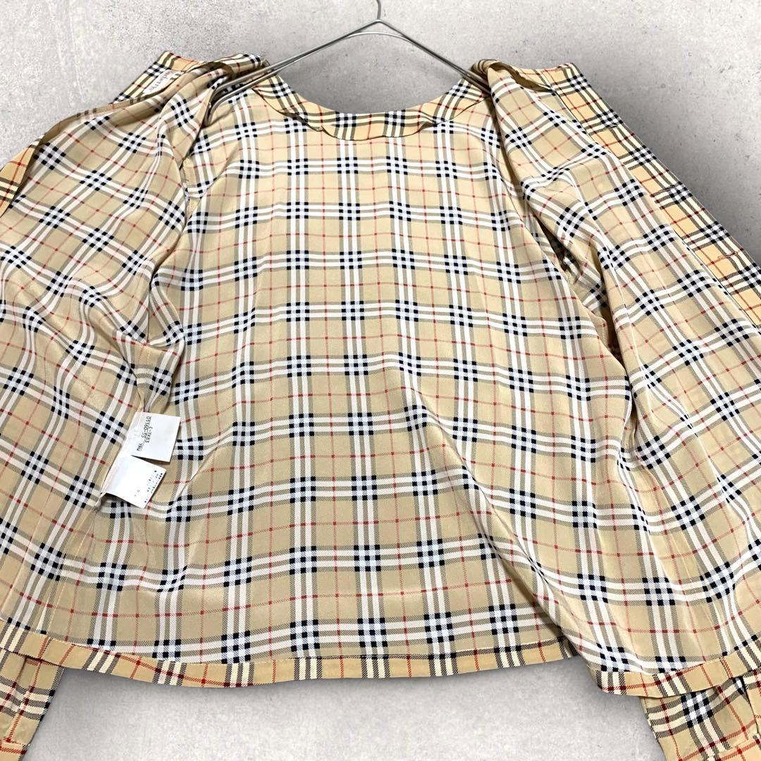 【美品　シルク100%】バーバリー　ノーカラー長袖シャツ　ノバチェック　ベージュ